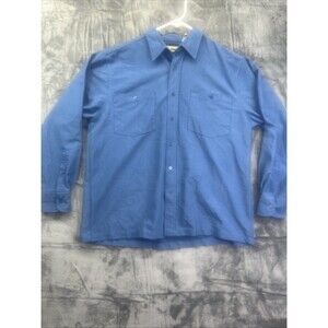 Haband Blue Ribbed Relaxed Fit Business Casual Sz L Button Up